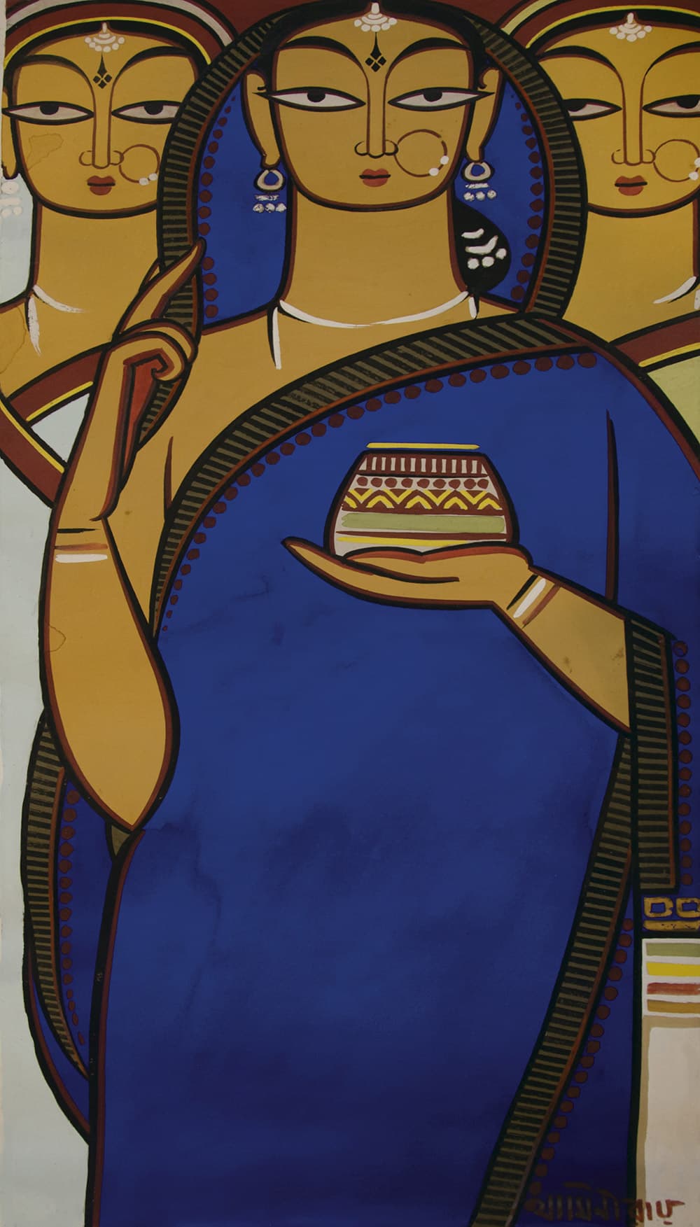 Jamini Roy Three Pujarins Paintings