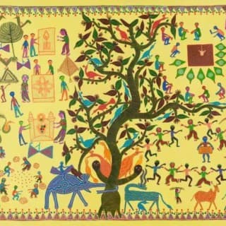 My Village, Bhil Painting by Bhuri Bai